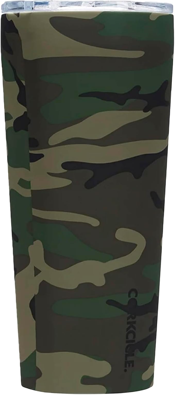 Corkcicle Classic Tumbler - Insulated Stainless Steel Travel Cup - Cold & Hot Drinks - Reusable - Durable - Spill Proof Lid - Non-Slip Silicone Base - Easy Grip - BPA Free - 24 oz - Woodland Camo by Corkcicle