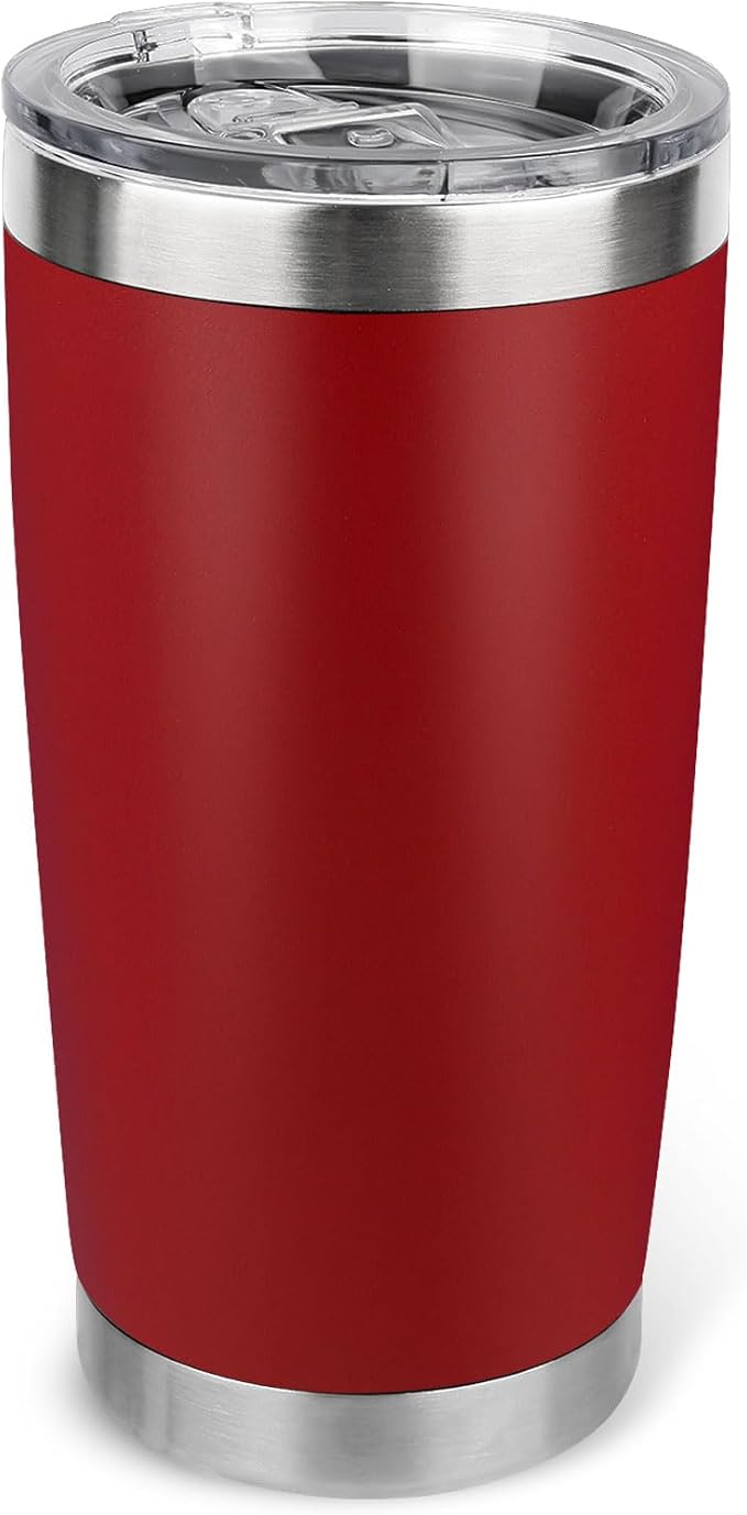 20oz Stainless Steel Tumbler with Lid, Travel Mug - Double Wall Vacuum Powder Coated Cup - Red, 1 Pack by Unknown