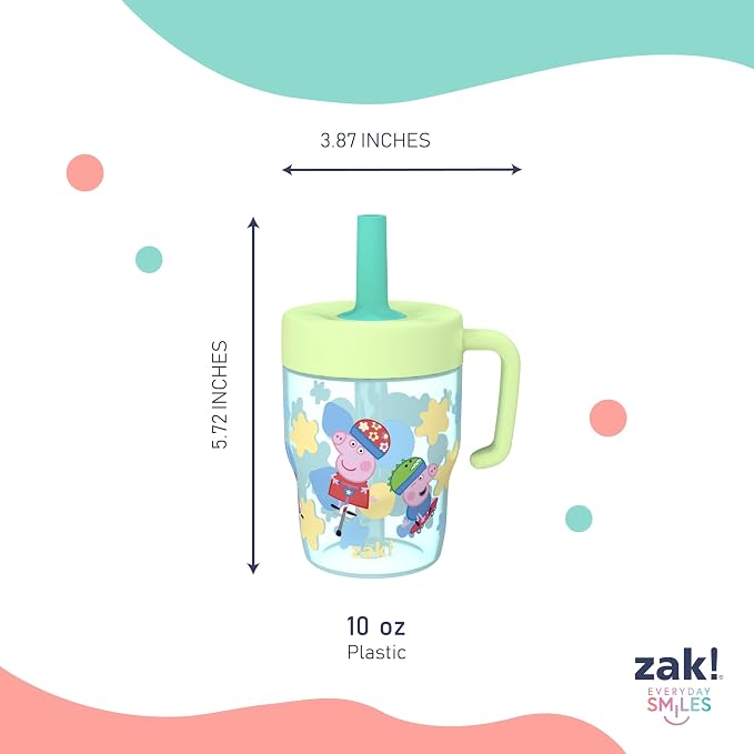 Zak Designs Peppa Pig Capri Toddler Tumbler For Travel or At Home, 10oz 2-Pack Durable Plastic Sippy Cups With Handle and Leak-Proof Design are Perfect For Kids (Peppa and George) - Image 9