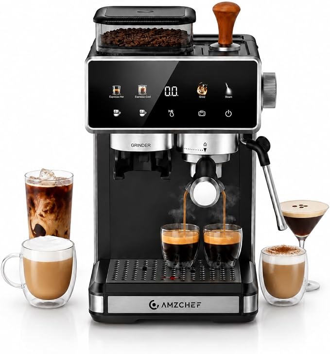 AMZCHEF Espresso Machine with Grinder, Latte & Cappuccino for Home Use by AMZCHEF