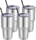 DOMICARE 30 oz Tumbler with Lid and Straw, Stainless Steel Tumblers Bulk, Insulated Vacuum Double Wall Travel Coffee Mug, Durable Powder Coated Tumbler Cups (Stainless Steel, 4) by VisittheDOMICARE