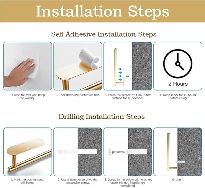 2PCS Fliverly Self Adhesive Paper Towel Holder Under Cabinet Mount, Wall - Image 6