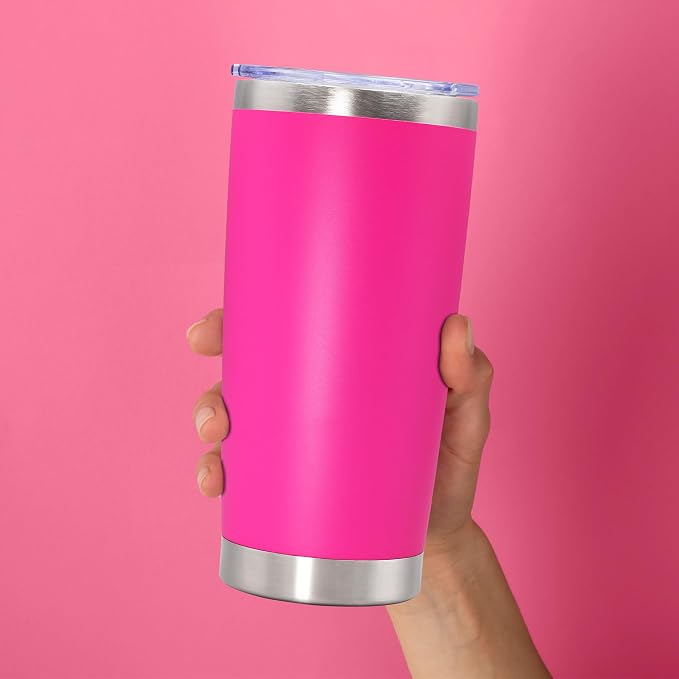 20oz Tumbler Stainless Steel Tumbler Cup with Lid Vacuum Insulated Double Wall Travel Mug, Durable Powder Coated Travel Coffee Tumbler Mug for Hot & Cold Drinks, Hot Pink,1 Pack - Image 9