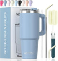 30 oz Tumbler with Handle,Tumbler with Lid and Straw,Double Wall Insulated Cup Stainless Steel Travel Mug(Cold for 34 Hours),Water Bottle for Iced Tea,Coffee,Cold Beverages(Smog Blue) by Watersy