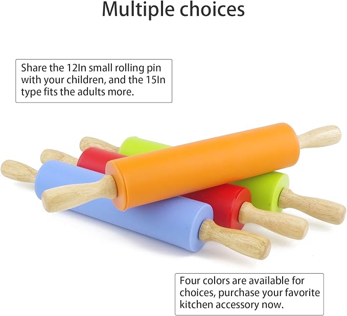 Silicone Rolling Pin for Baking Non-stick Rolling Pin Dough Roller Wooden - Image 6