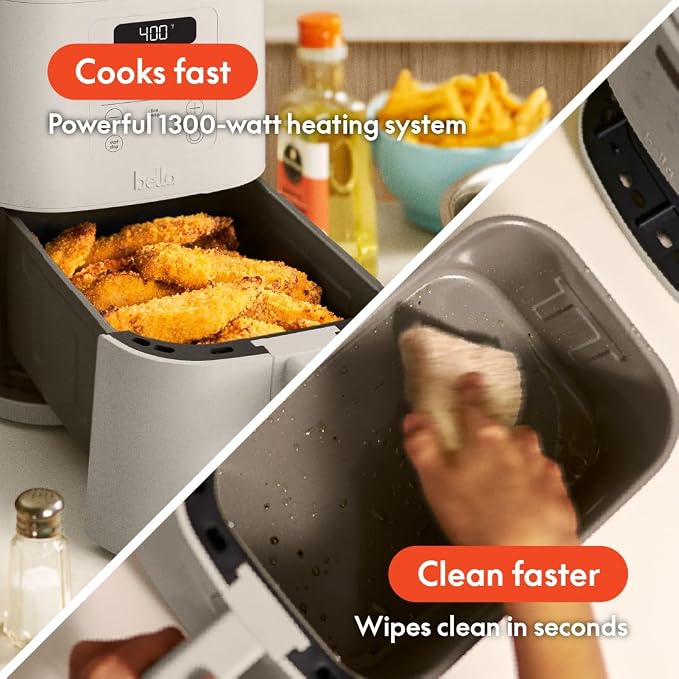 bella Fits-anywhere™ Slim 4qt Air Fryer, Non-Toxic Coating, Oatmilk - Image 4