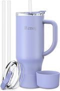 Renoj Insulated Mug 100% Leak Proof Insulated Water Bottle for Iced Coffee & Hot Drinks - Fits Car Cup Holder, Ideal Gift, 2 Straws & Silicone Boot - SnapShift Blue 32 oz by VisittheRenoj