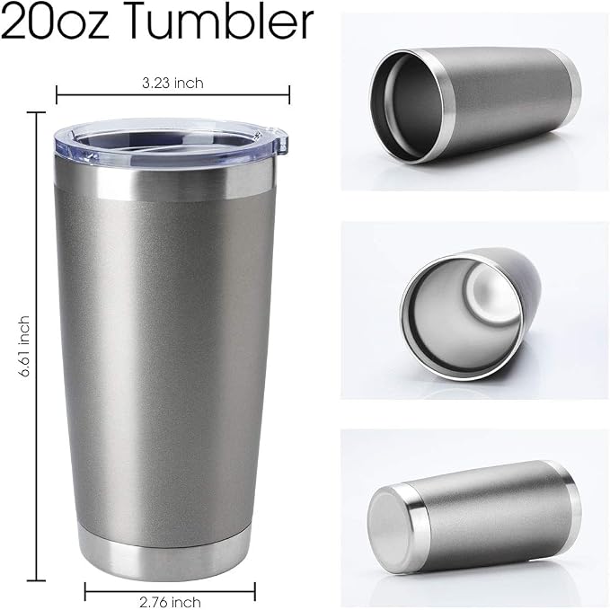 HASLE OUTFITTERS 20oz Tumblers Bulk Stainless Steel Cup with Lid Double Wall Vacuum Insulated Coffee Mug for Cold & Hot Drinks 1 Pack, Grey - Image 2