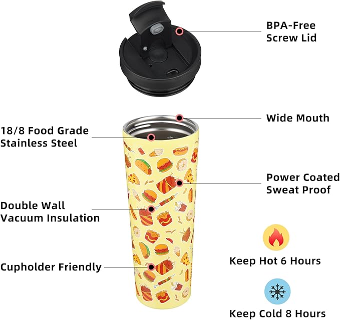 BJPKPK 30oz Tumbler With lid And Straw Stainless Steel Travel Coffee Mug Insulated Tumblers Cups,Yummy - Image 2