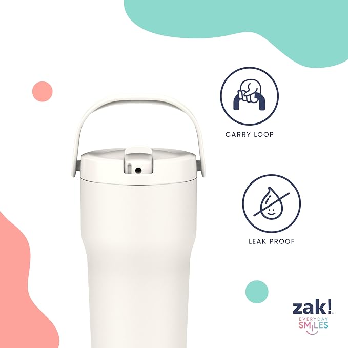 Zak Designs Sutton Travel Tumbler for On the Go, 30oz Stainless Steel with Vacuum Insulation, Straw Spout, Carry Handle for Cold Drinks (Ebony Black) - Image 3
