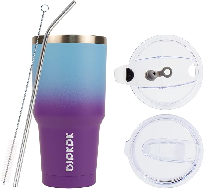 BJPKPK 30oz Color Block Tumbler With Lid And Straw,Stainless Steel Double Wall Vacuum Insulated Tumblers,Ocean Dream - Image 2