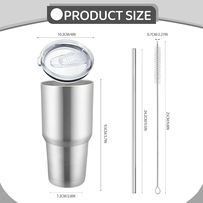 YOUKE OLA 8 Pack Stainless Steel Insulated Tumbler with Lids and Straws Bulk Double Wall Vacuum Insulated Coffee Travel Tumbler for DIY Gift (Silver, 30oz) - Image 2