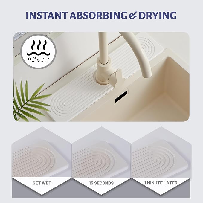Stone Faucet Mat for Kitchen Sink, Faucet Mat Fast Drying Diatomite, Sink - Image 3