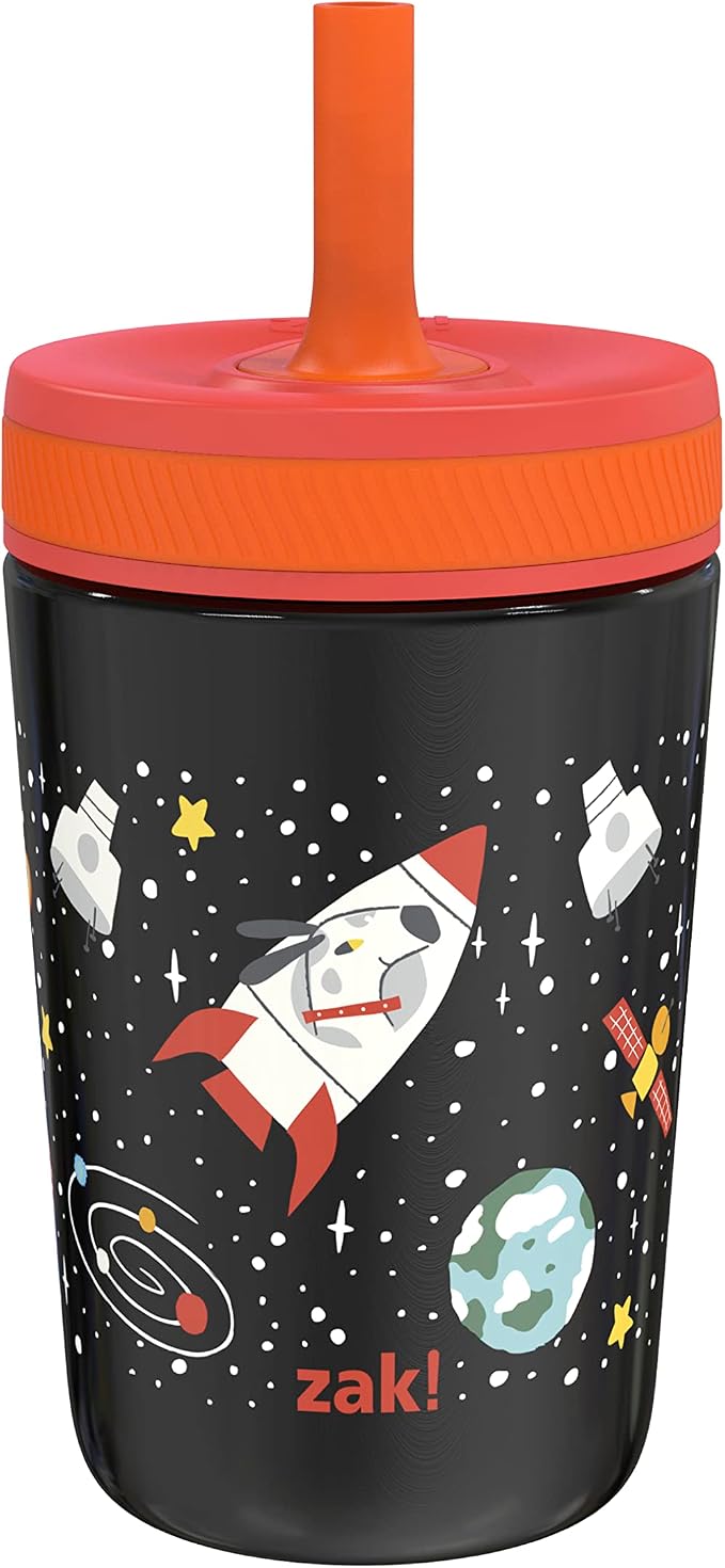 Zak Designs Kelso Toddler Cups For Travel or At Home, 12oz Vacuum Insulated Stainless Steel Sippy Cup With Leak-Proof Design is Perfect For Kids (Spaceships) by ZakDesigns