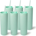 sweet grain Skinny Tumblers with Lids and Straws(6 Pack) - 16oz Matte Pastel Colored Skinny Acrylic Tumblers, Double Wall Plastic Tall Skinny Tumblers Bulk for Cold Hot Drinks - Mint Green by sweetgrain