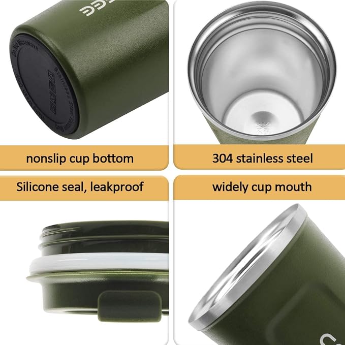 CS COSDDI 12 oz Stainless Steel Vacuum Insulated Tumbler - Coffee Travel Mug Spill Proof with Lid - coffee Cup for Keep Hot/Ice Coffee,Tea and Beer (Green) - Image 2