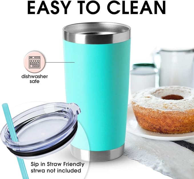 HASLE OUTFITTERS 20oz Stainless Steel Tumblers Bulk, Insulated Travel Cup with Lid, Double Wall Vacuum Coffee Mug for Cold & Hot Drinks 4 Pack, Light Blue - Image 3