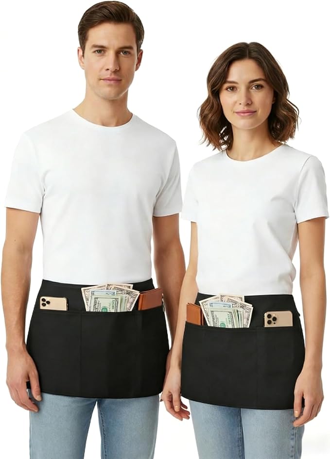 BOHARERS Cotton Server Aprons 2 Pack Waiter Waitress Apron Short Apron - Image 3