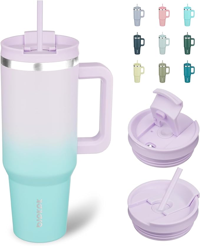 BJPKPK Tumbler With Handle 40 oz Stainless Steel Insulated Tumbler With Lid And Straw For Water Or Ice Coffee,Lavender Green by BJPKPK