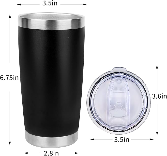 20oz Stainless Steel Tumbler Bulk with Lid, Travel Mug - Double Wall Vacuum Powder Coated Cup - Black, 12 Pack - Image 7