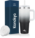 Konokyo 30 oz Tumbler with Handle and 2 Straws,2 in 1 Lid Insulated Water Bottle Stainless Steel Travel Coffee Mug,Day Night by Konokyo