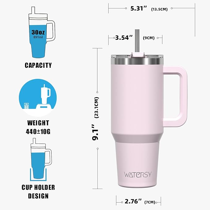 30 oz Tumbler with Handle,Tumbler with Lid and Straw,Double Wall Insulated Cup Stainless Steel Travel Mug(Cold for 34 Hours),Water Bottle for Iced Tea,Coffee,Cold Beverages(Rose Quartz) - Image 8