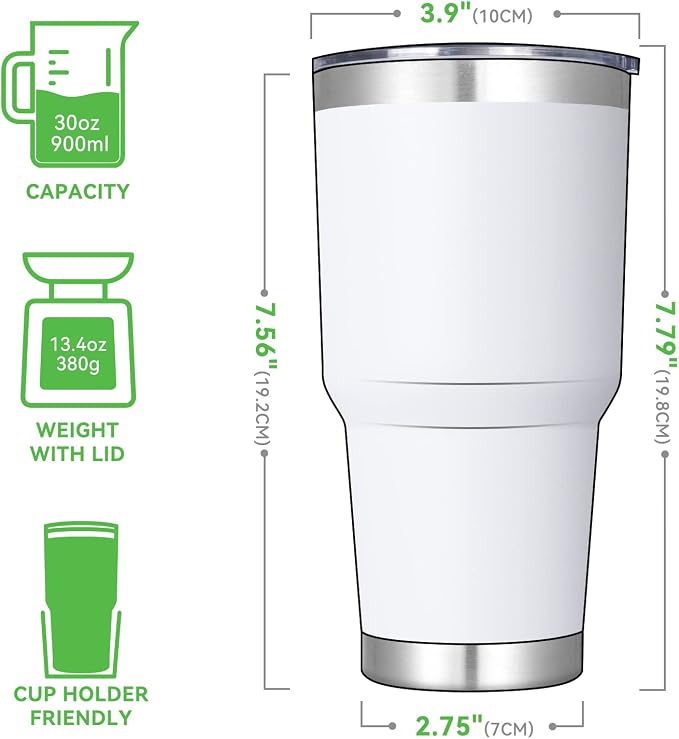 DOMICARE 30 oz Tumbler with Lid and Straw, Stainless Steel Tumblers Bulk, Insulated Vacuum Double Wall Travel Coffee Mug, Durable Powder Coated Tumbler Cups (White, 4) - Image 2