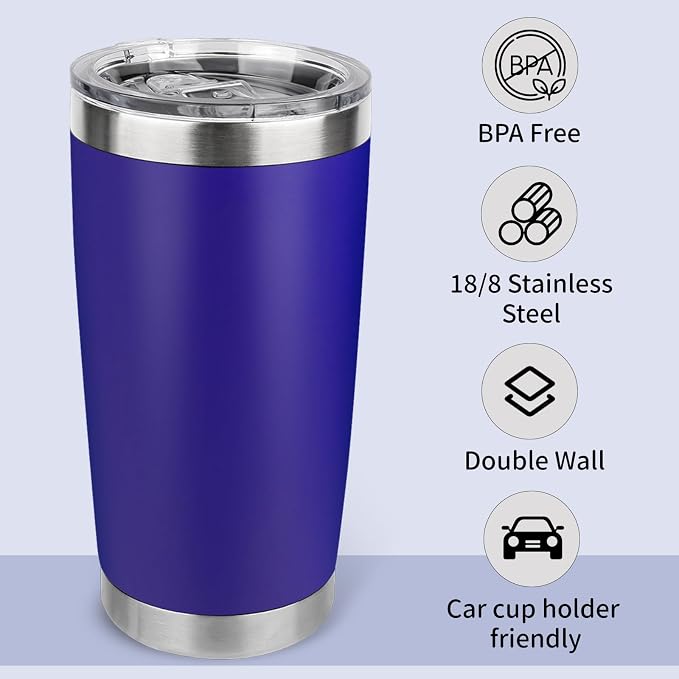 20oz Stainless Steel Tumbler Bulk with Lid, Travel Mug - Double Wall Vacuum Powder Coated Cup - Dark Blue, 12 Pack - Image 3