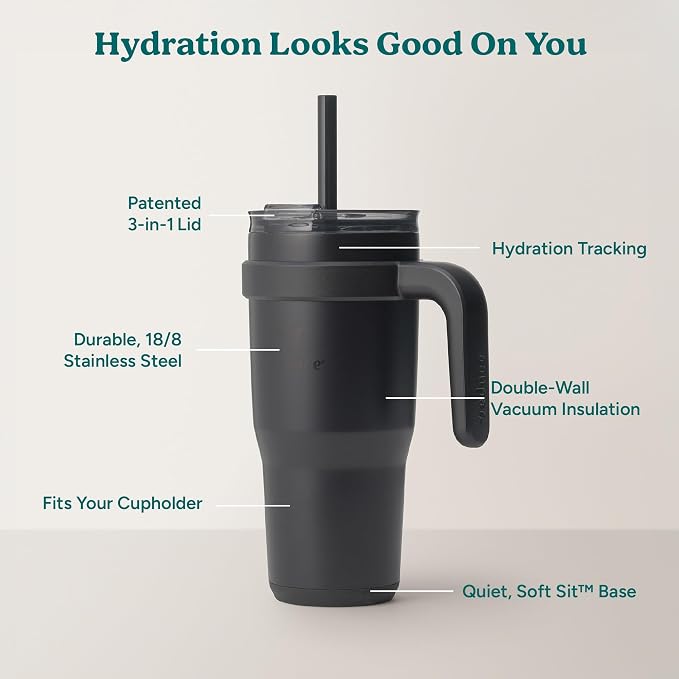 REDUCE 24 oz Stainless Steel Tumbler with Handle - Dual-Wall Vacuum Insulated Travel Mug, Sweat-Proof Lid & Reusable Straw - Keeps Drinks Cold for 24 Hrs, Fits Cupholders, Dishwasher Safe - Phantom - Image 4