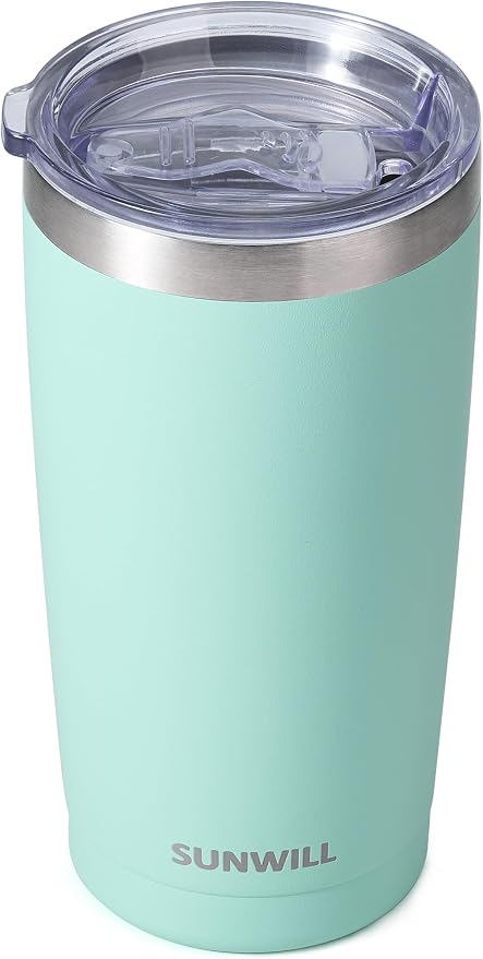 SUNWILL Travel Coffee Tumbler 20 oz, Insulated Mug with Lid, Stainless Steel Cup for Outdoor, Powder Coated Mint by SUNWILL