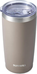 SUNWILL Travel Coffee Tumbler 20 oz, Insulated Mug with Lid, Stainless Steel Cup for Outdoor, Powder Coated Taupe by SUNWILL