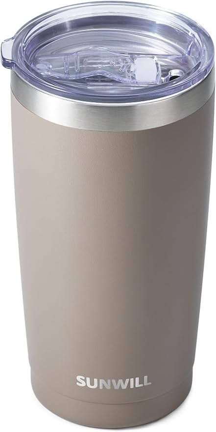 SUNWILL Travel Coffee Tumbler 20 oz, Insulated Mug with Lid, Stainless Steel Cup for Outdoor, Powder Coated Taupe by SUNWILL