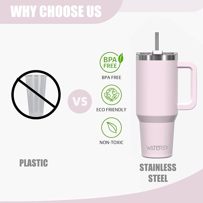 20 oz Tumbler with Handle,Tumbler with Lid and Straw,Double Wall Insulated Cup Stainless Steel Travel Mug(Cold for 34 Hours),Water Bottle for Iced Tea,Coffee,Cold Beverages(Rose Quartz) - Image 5