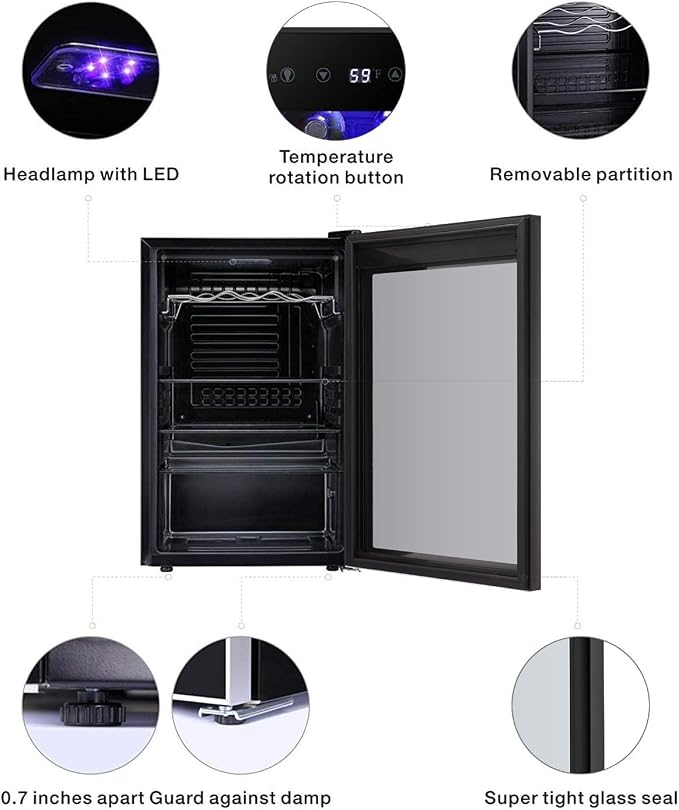 Antarctic Star 36 Bottle Wine Cooler/Cabinet BeverageRefrigerator Small Mini Wine Cellar Beer Soda Bar Fridge Quiet Operation Compressor Adjust Temperature Freestanding Black, 4.4 Cu. ft | 36 Bottle Capacity, for Beer Soda Bar, Quiet Operation, Adjust ... - Image 3