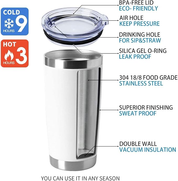 HASLE OUTFITTERS 20oz Tumblers Stainless Steel Mugs with Lid Double Wall Vacuum Insulated Coffee Cups for Cold & Hot Drinks (20oz-White, 12 Pack) - Image 3