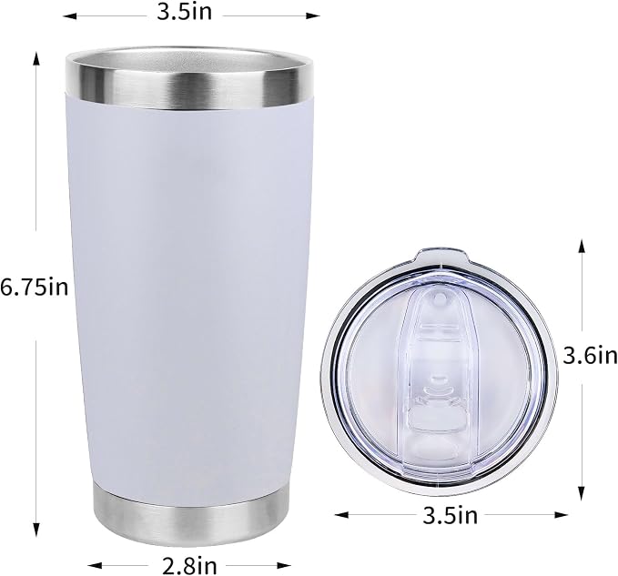 20oz Stainless Steel Tumbler with Lid, Travel Mug - Double Wall Vacuum Powder Coated Cup - White, 1 Pack - Image 4