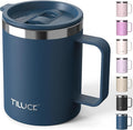 TILUCK 12 oz Insulated Coffee Mug with Lid, Double Wall Vacuum Insulated Travel Mug Cup with Handle for Hot or Cold Drinks（12oz，Matte DarkBlue） by TILUCKBringsGoodLuck