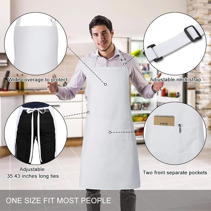 Jubatus 1 Pack Bib Aprons with 2 Pockets Cooking Chef Kitchen Apron - Image 2