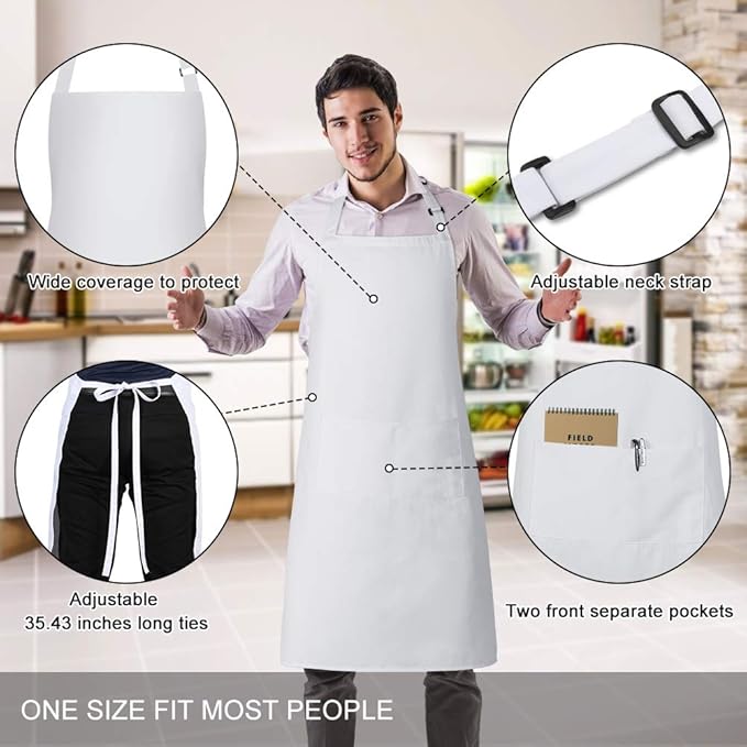 Jubatus 4 Pack Bib Aprons with 2 Pockets Cooking Chef Kitchen Apron - Image 2