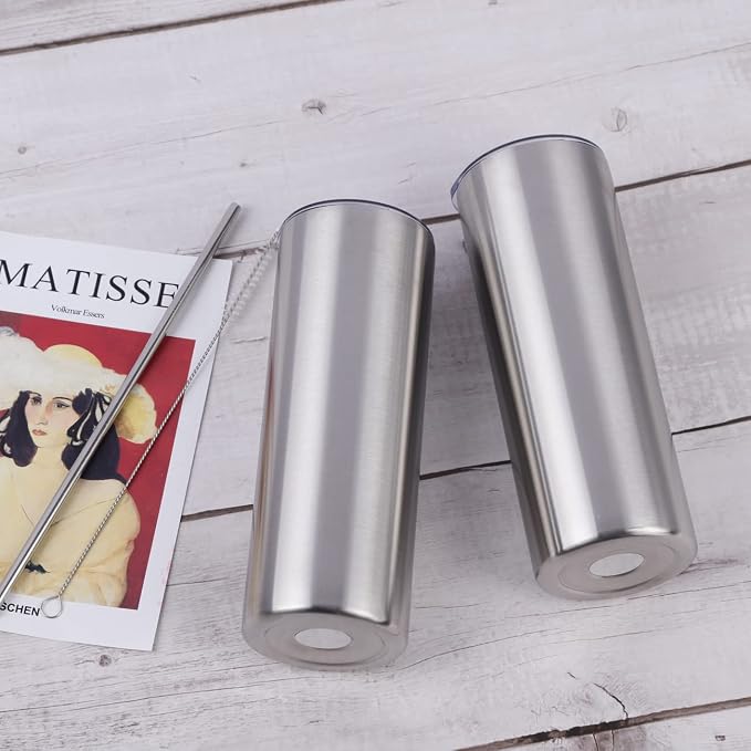 4 Pack 20 Oz Straight Skinny Tumblers,Individually Gift Boxed Stainless Steel Slim Skinny Tumbler Set Bulk, 20 Oz Insulated Slim Thin Travel Tumbler Cup for Diy, Silver - Image 6