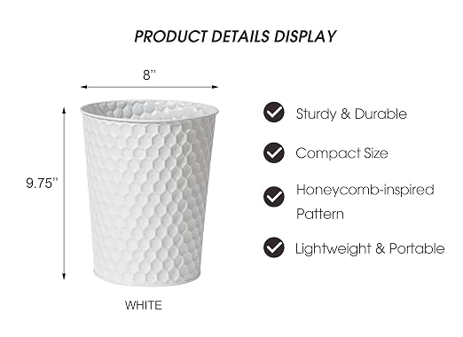 Venalys Small Metal Trash Can Wastebasket, Decorative Honeycomb Garbage Can - Image 6