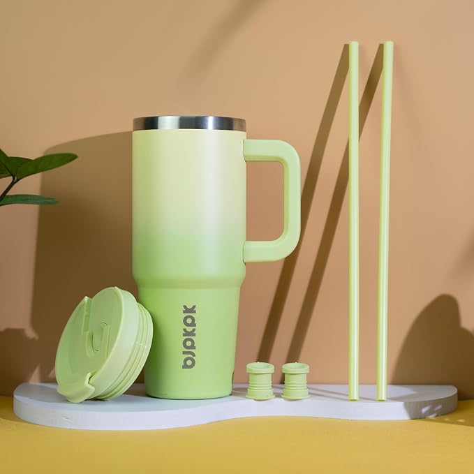 BJPKPK 40 oz Insulated Tumbler With Lid And Straw Stainless Steel Tumblers Cup With Handle For Women And Men,Sage - Image 6