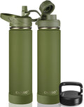 CIVAGO 24 oz Insulated Water Bottle With Straw, Stainless Steel Sports Water Flask Cup with 3 Lids (Straw, Spout and Handle Lid), Double Walled Travel Thermal Canteen Mug, Army Green by CIVAGO