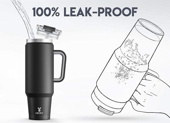 Meoky 40 oz Tumbler with Handle and Straw, Insulated Tumbler with Lid and Straw, Stainless Steel Travel Mug, Keeps Cold for 34 Hours, 100% Leak Proof, Fits in Car Cup Holder (Night) - Image 3