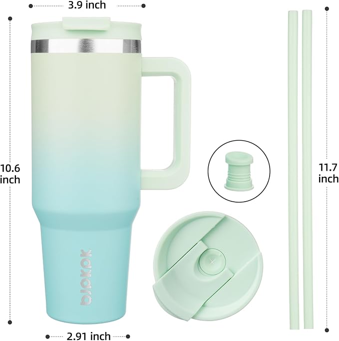 BJPKPK 40 oz Insulated Tumbler With Lid And Straw Stainless Steel Tumblers Cup With Handle For Women And Men,Mint - Image 3