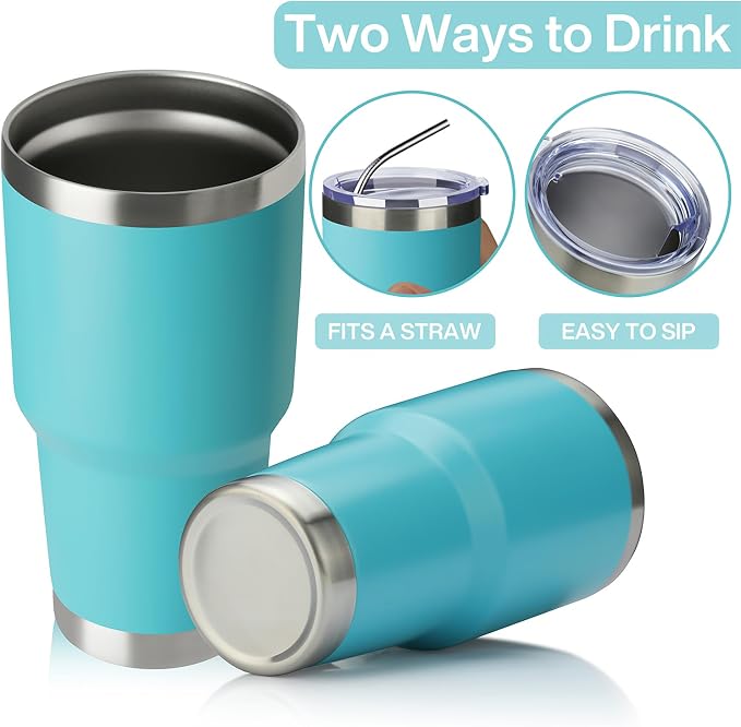 MEWAY 30oz Insulated Tumbler With Lids and Straws,Stainless Steel Double Vacuum Coffee Tumbler Cup, Brush, Durable Powder Coated Coffee Cup for Cold & Hot Drinks, Office, Travel(Light Blue,4 PACK) - Image 3