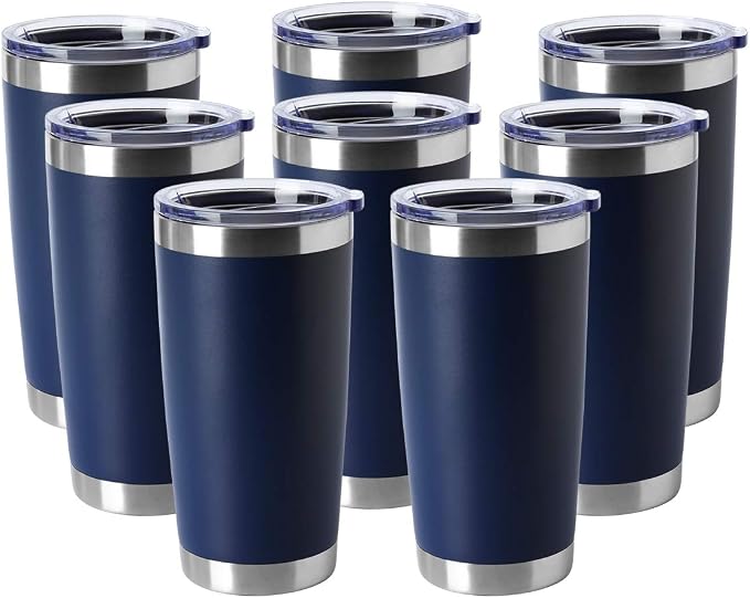 HASLE OUTFITTERS 20oz Tumblers Bulk Stainless Steel Cup with Lid Double Wall Vacuum Insulated Coffee Mug for Cold & Hot Drinks 8 Pack, Navy by HASLEOUTFITTERS