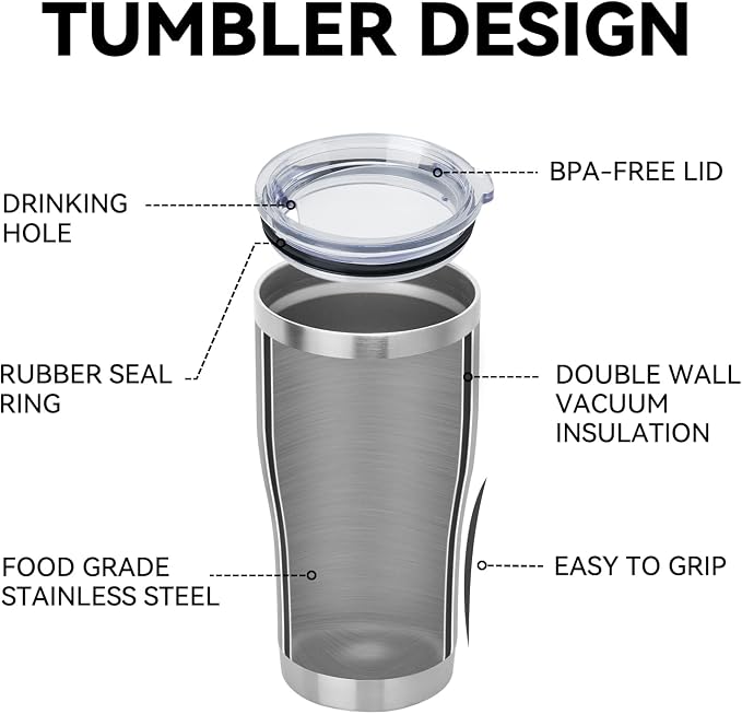 DOMICARE 20oz Tumbler with Lid Stainless Steel Tumblers Bulk, Double Wall Vacuum Insulated Coffee Travel Mug, 8 Count (Pack of 1) Stainless Steel - Image 4