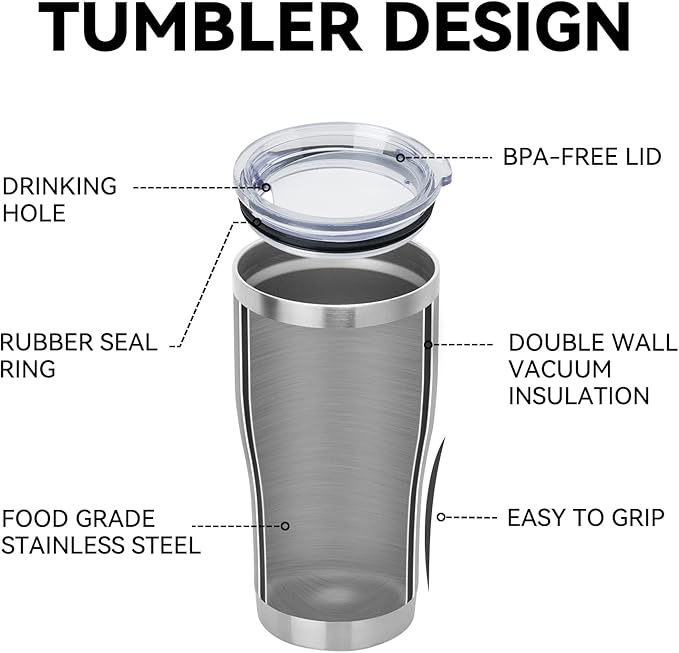 DOMICARE 20oz Tumbler with Lid Stainless Steel Tumblers Bulk, Double Wall Vacuum Insulated Coffee Travel Mug, 1 Count (Pack of 1) Stainless Steel - Image 4