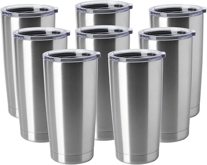 HASLE OUTFITTERS 20oz Tumblers Bulk Stainless Steel Cups with Lid Double Wall Vacuum Insulated Coffee Mugs for Cold & Hot Drinks 8 Pack by HASLEOUTFITTERS